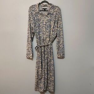 Eloquii Elements SIze 26 Midi Shirtwaist Dress Long Sleeve Blue & Cream Floral